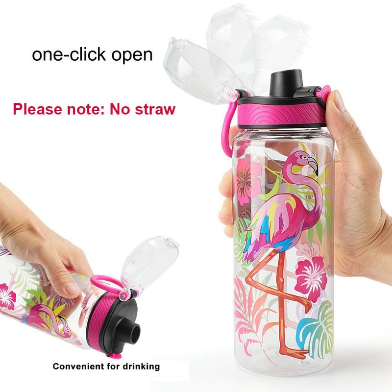 Home Tune Cute Water Bottle for School Kids Girls, BPA FREE Tritan & Leak Proof & Easy Clean & Carry Handle, 23oz/ 680ml - Flamingo - Image 5